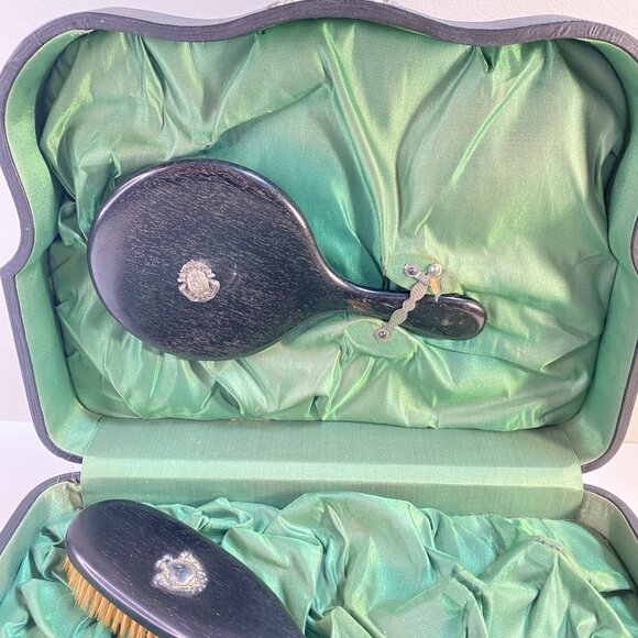 Antique Victorian Era Vanity Ebony and Silver Dresser In Leather Box - Picture 9 of 16